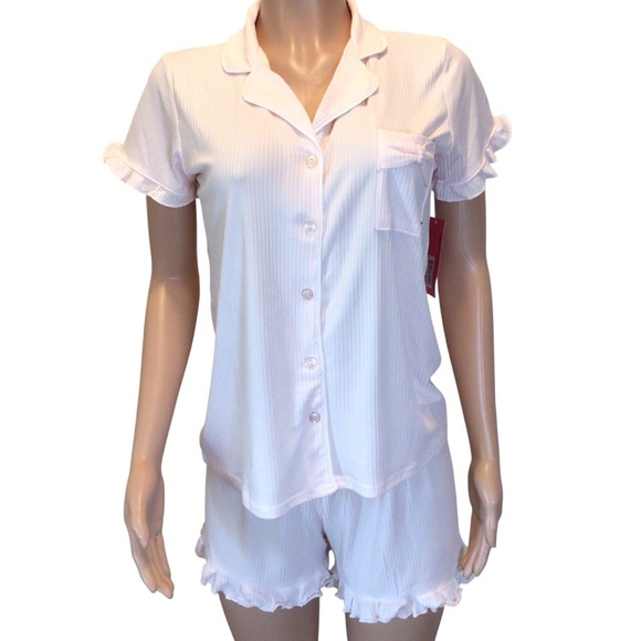 Betsey Johnson Women’s Delicacy Pajama Set Top & Shorts Light Pink Ruffle Trim - Picture 4 of 8